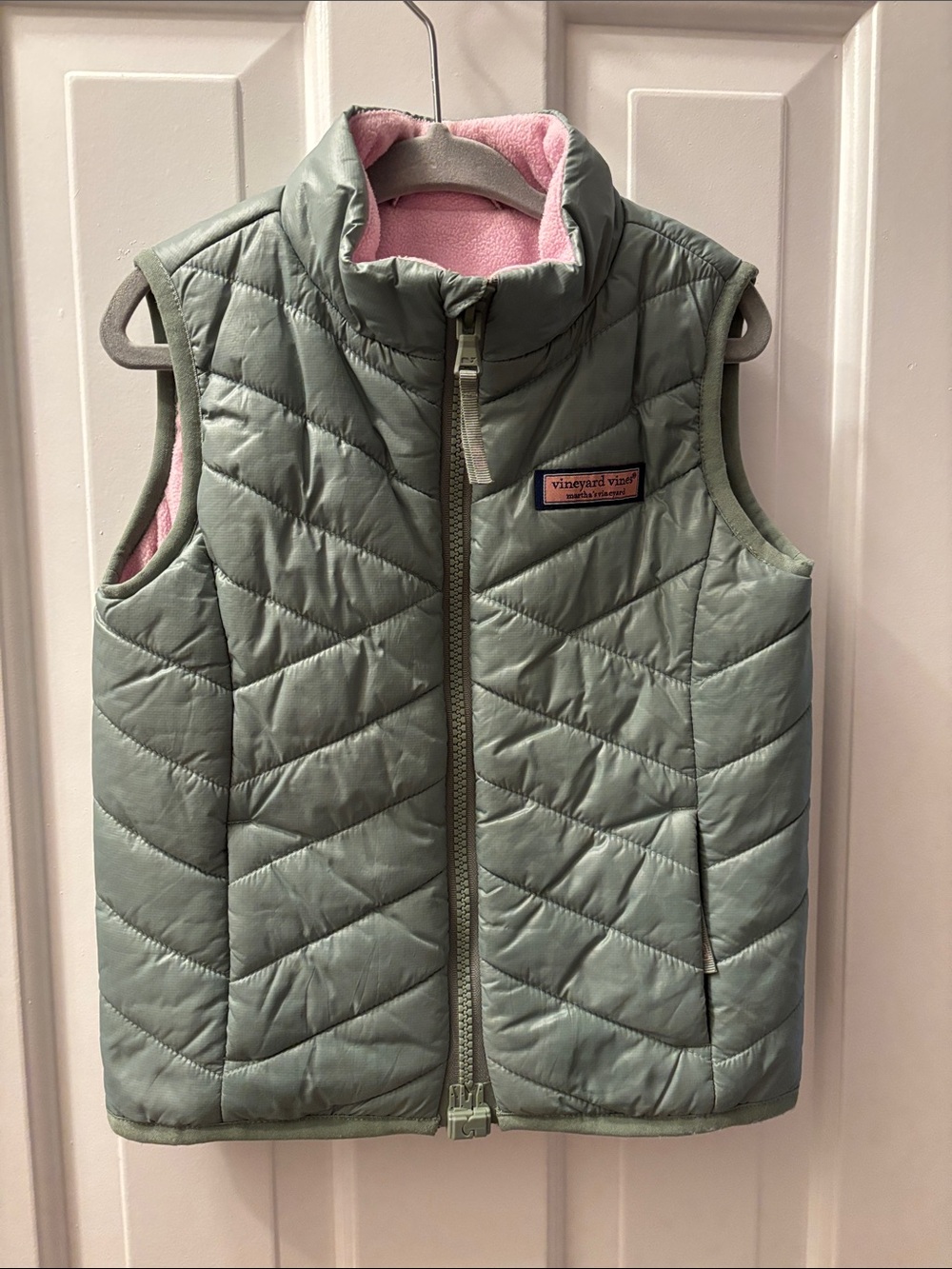 Vineyard Vines Sage Quilted Puffer Vest with Pink Lining 3t